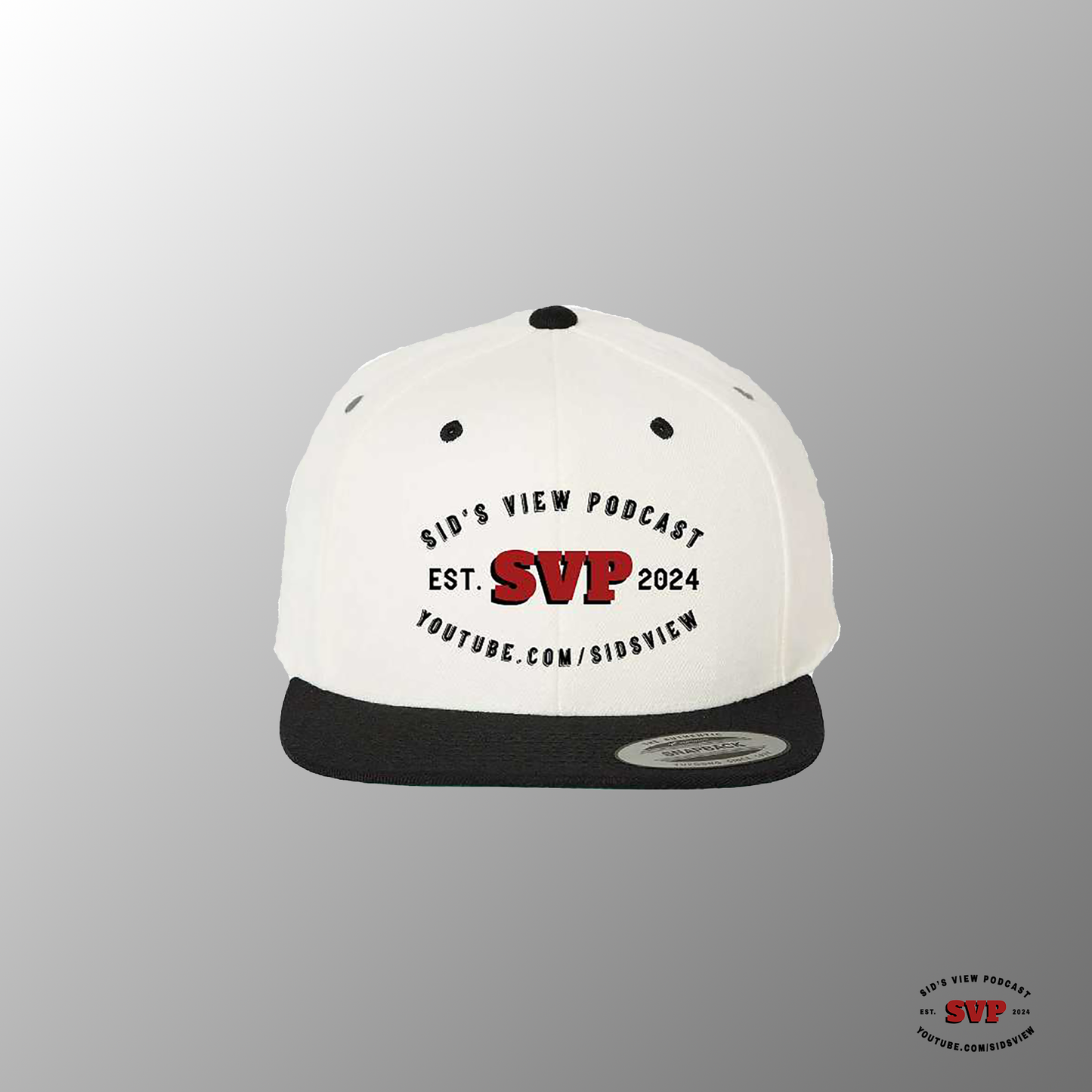 SVP Athletic Logo Flat Brim Snapback Hat - WHITE/BLACK