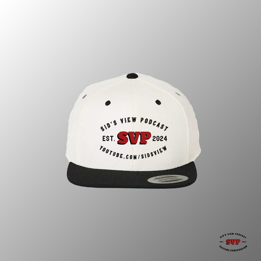 SVP Athletic Logo Flat Brim Snapback Hat - WHITE/BLACK
