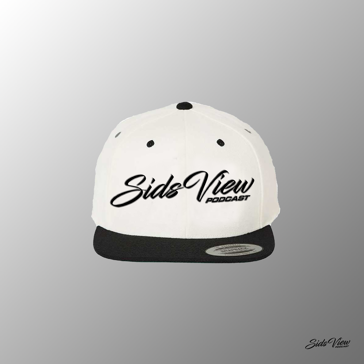 SVP Script Logo Embroidered Flat Brim Snapback Hat - WHITE/BLACK